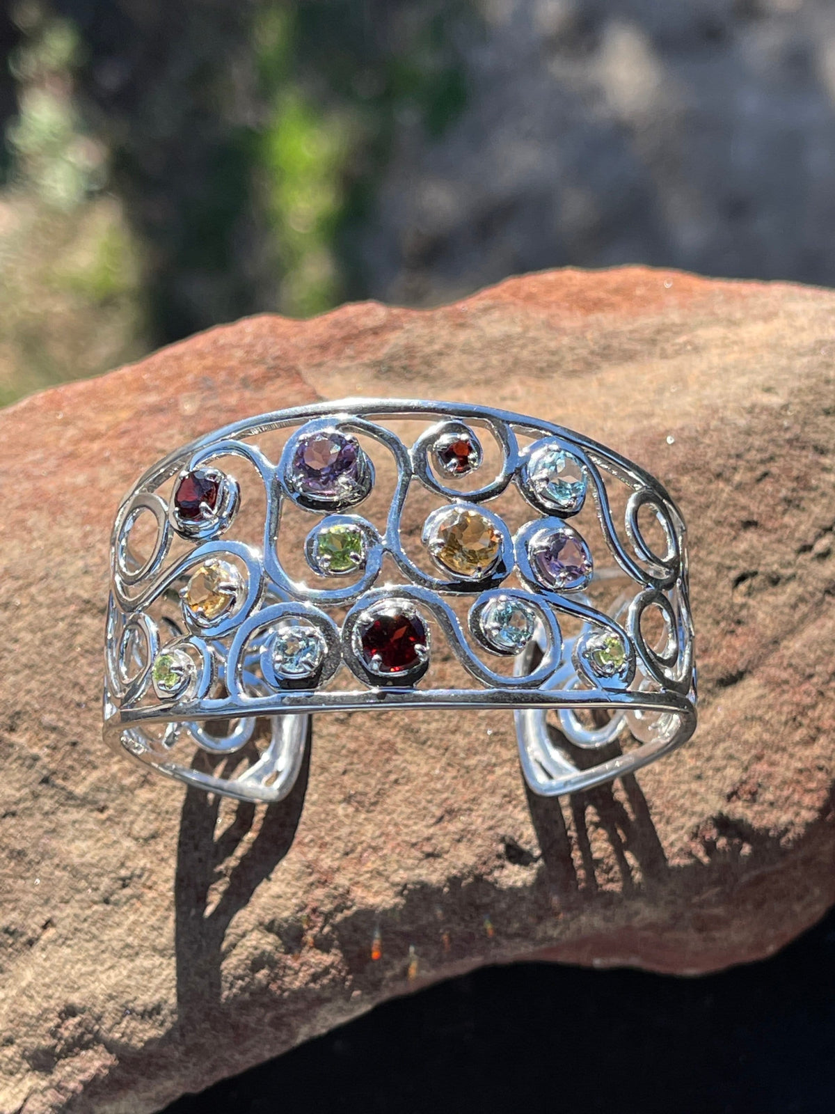 Sterling Silver Multi Stone Cuff Bracelet