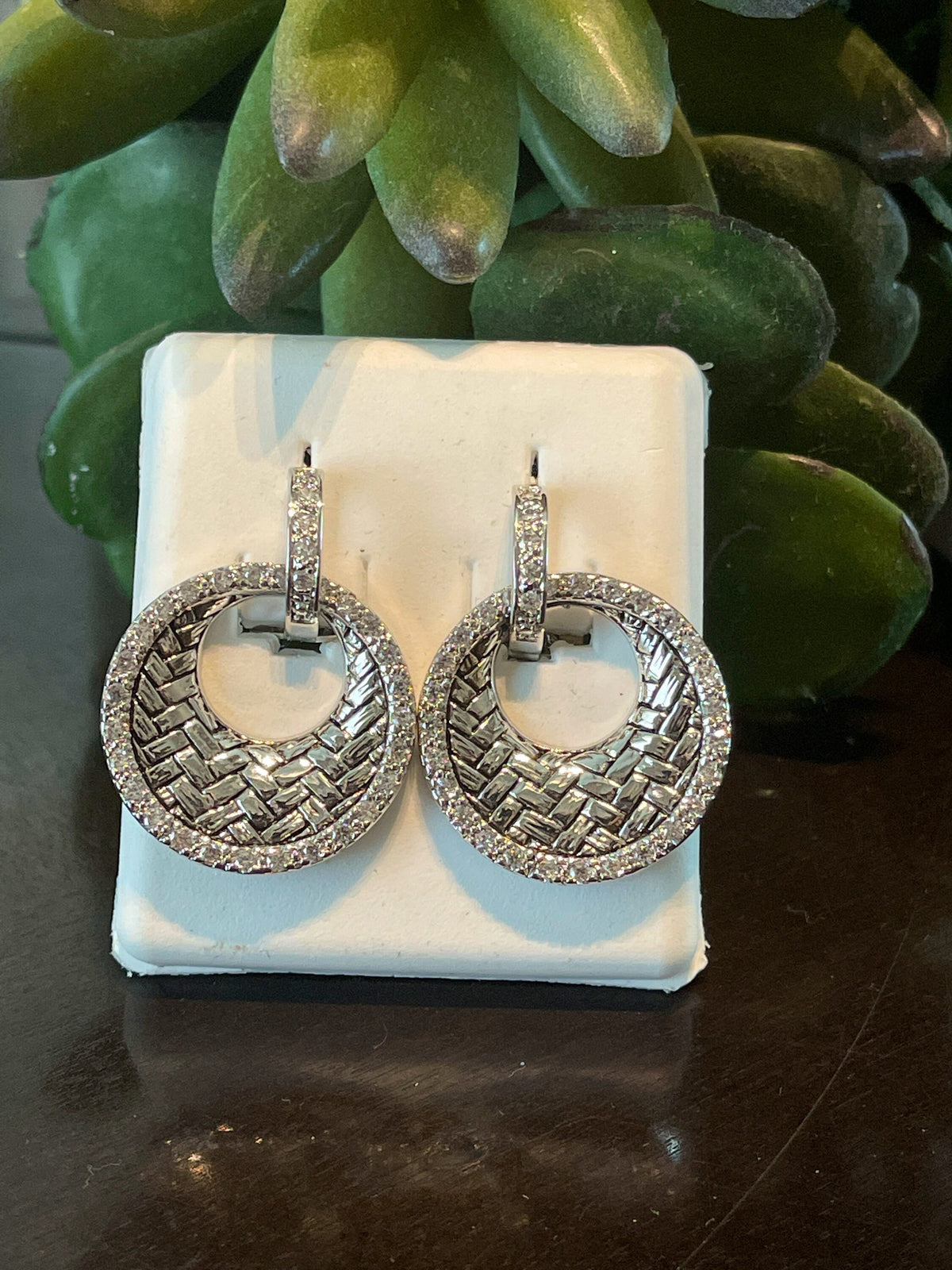 Sterling Silver Cubic Zirconia Hoop Earrings, Woven Design