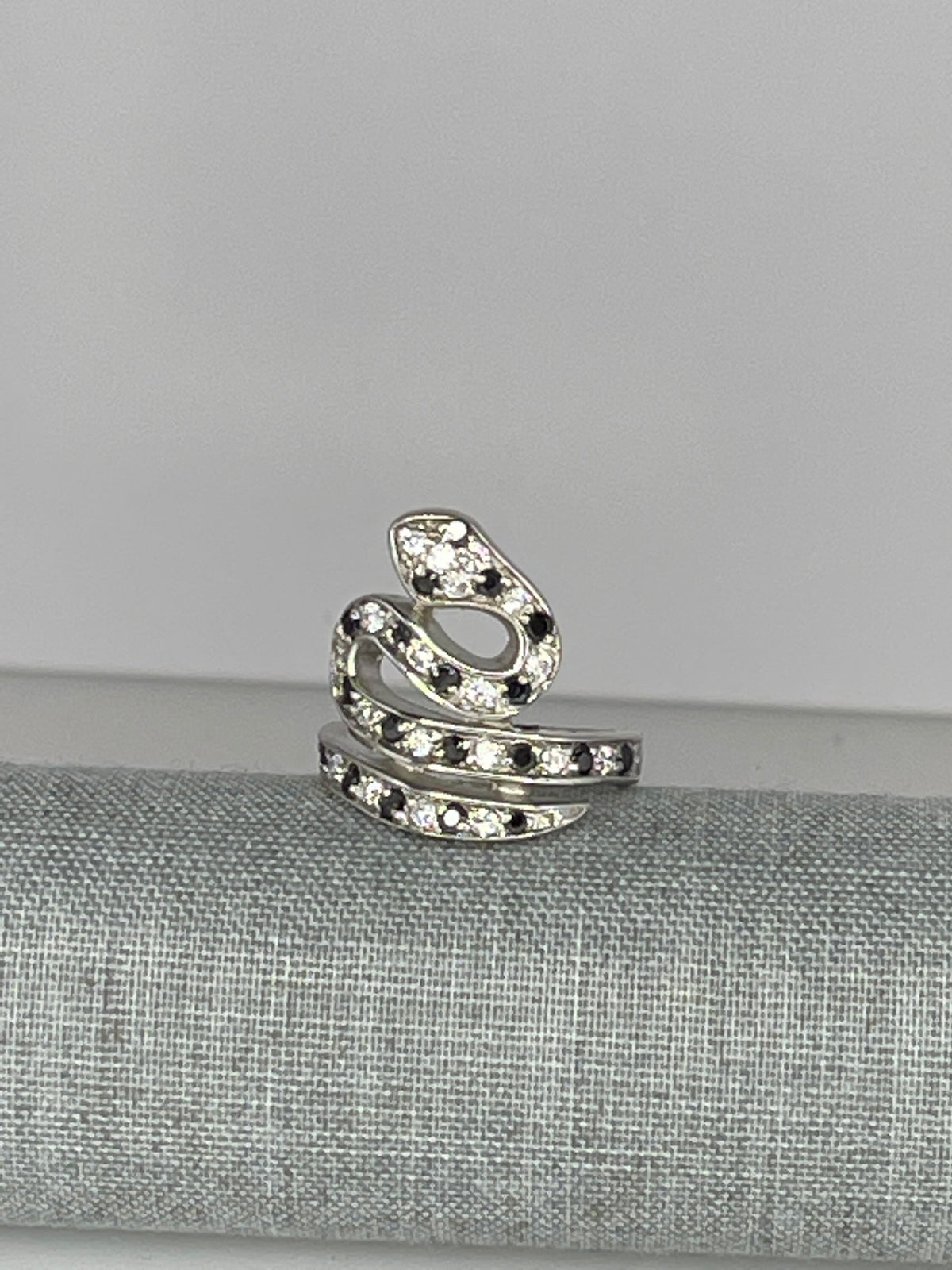 Sterling Silver Cubic Zirconia and Black Spinel Whimsical Snake Ring