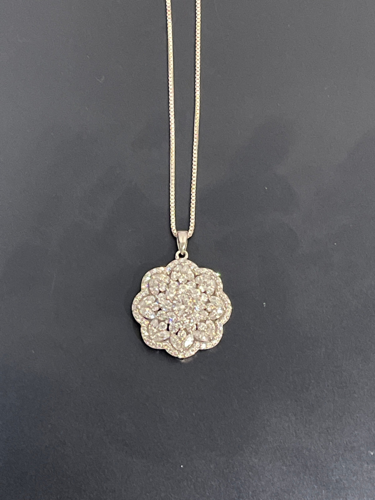 Vintage Style Cubic Zirconia Pendant, Sterling Silver Box Chain
