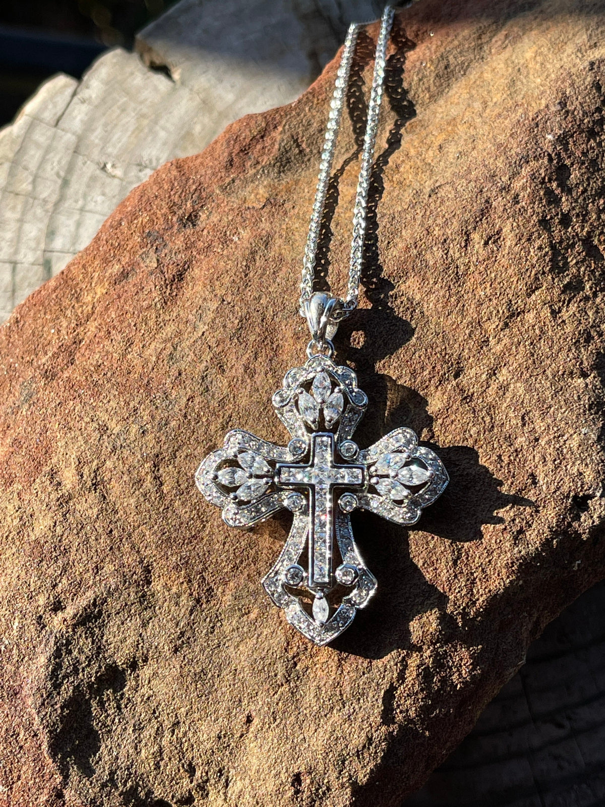 Sterling Silver Cross Pendant with Cubic Zirconias