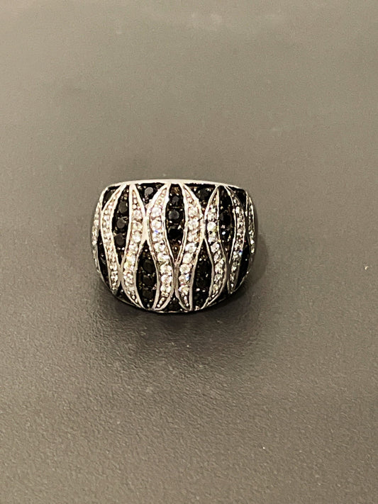 Sterling Silver Cubic Zirconia and Black Spinel Band