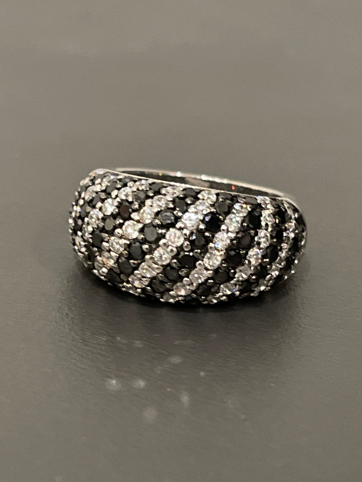 Sterling Silver Cubic Zirconia and Black Spinel Domed Band