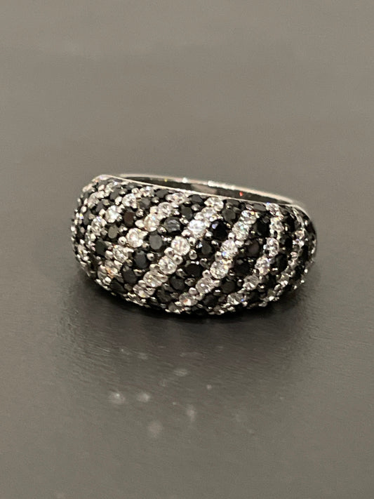 Sterling Silver Cubic Zirconia and Black Spinel Domed Band