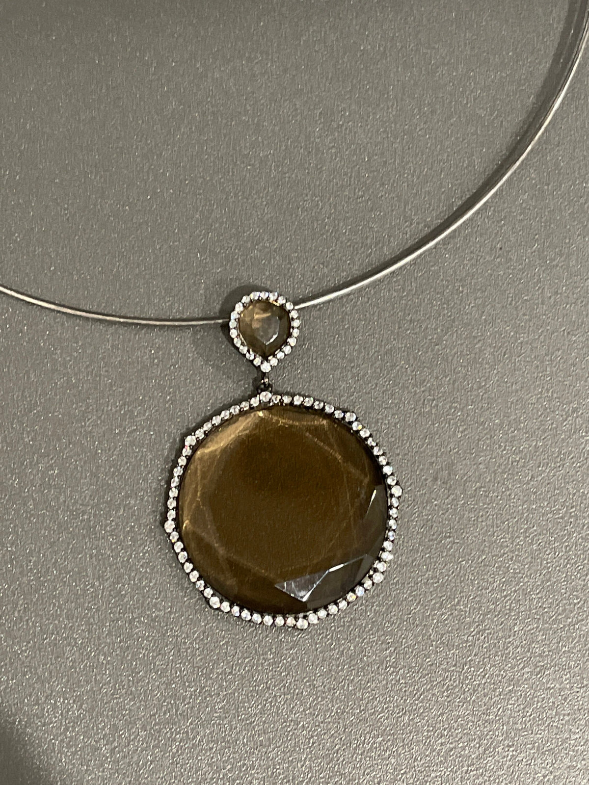 Smoky Quartz Sterling Silver Pendant Necklace, Cubic Zirconia