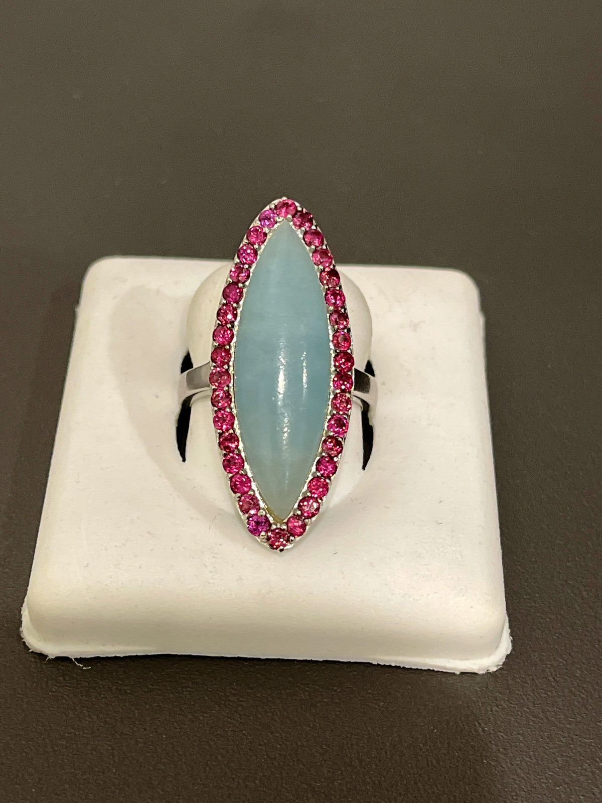 Sterling Silver Ice Blue Quartz with Pink Tourmaline Ring