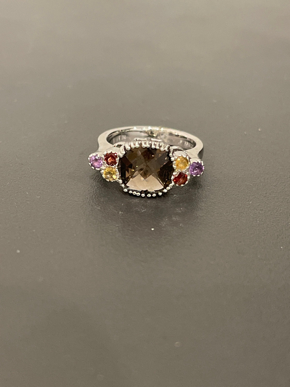 Sterling Silver Smoky Topaz, Amethyst, Yellow Topaz and Garnet Ring