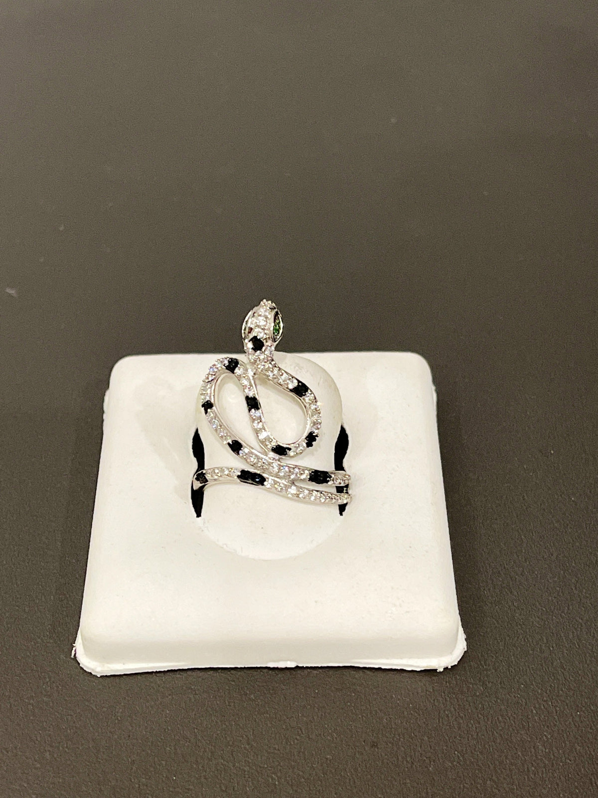 Sterling Silver Whimsical Snake Ring with Black Spinel and Cubic Zirconias