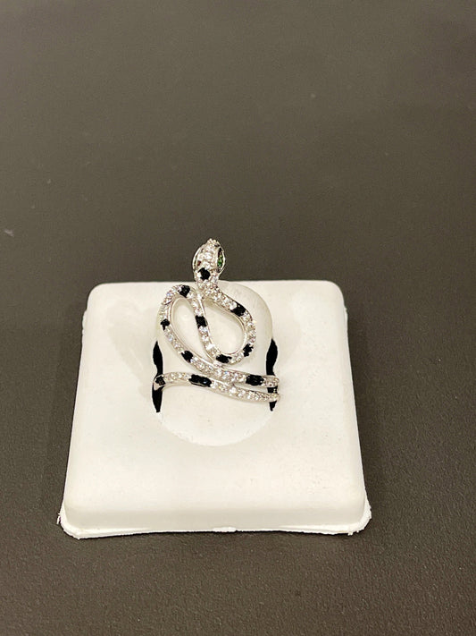 Sterling Silver Whimsical Snake Ring with Black Spinel and Cubic Zirconias