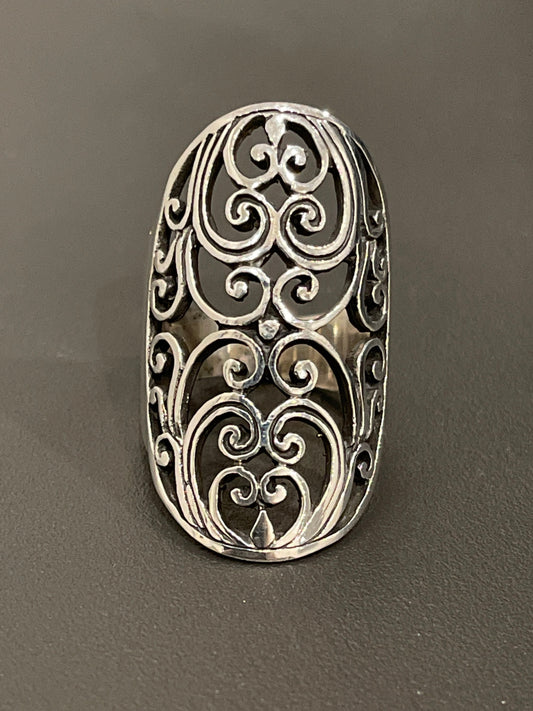 Sterling Silver Wide Scroll Design Band