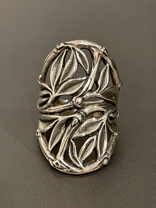 Sterling Silver Wide Leaf Pattern Style Band
