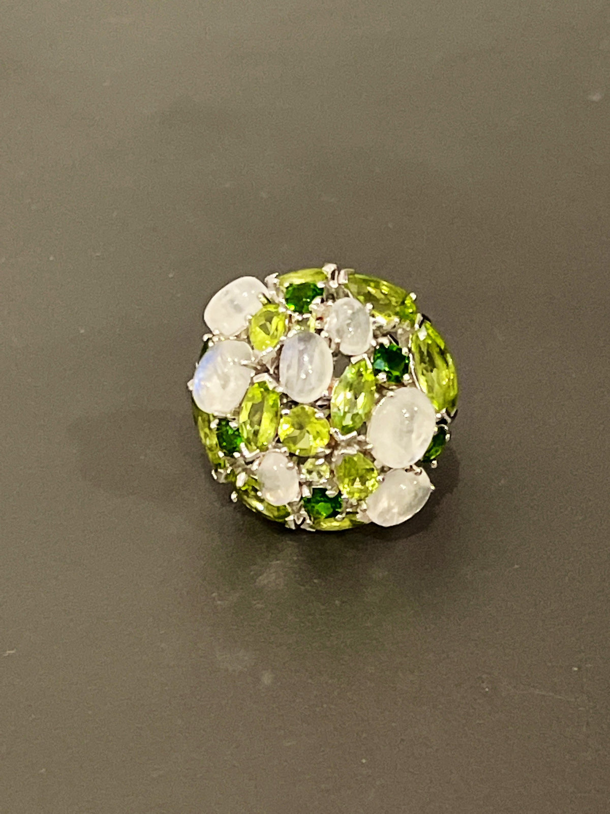 Sterling Silver Moonstone, Peridot and Diopside Statement Ring