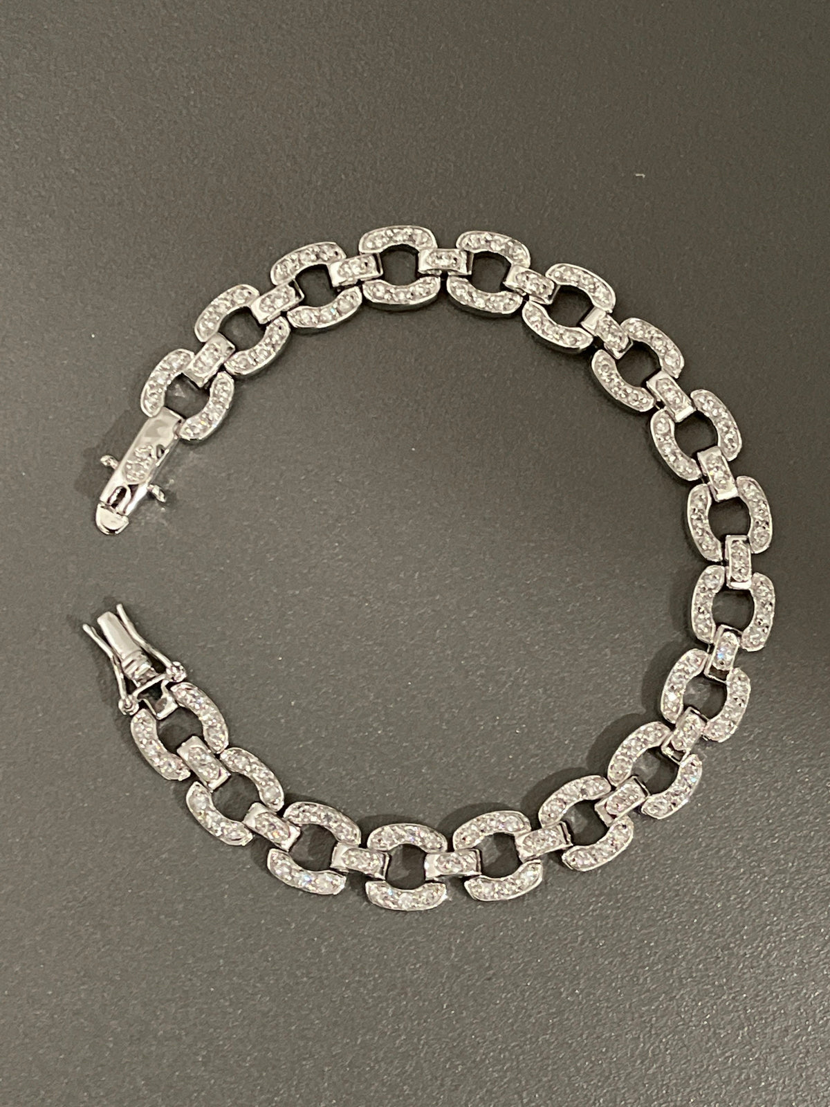 Sterling Silver Cubic Zirconia Square Link Style Bracelet in a 7.25” Length