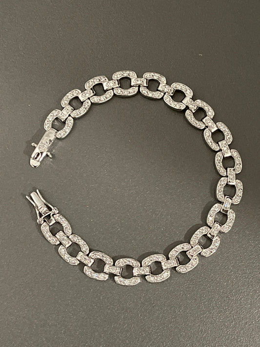 Sterling Silver Cubic Zirconia Square Link Style Bracelet in a 7.25” Length