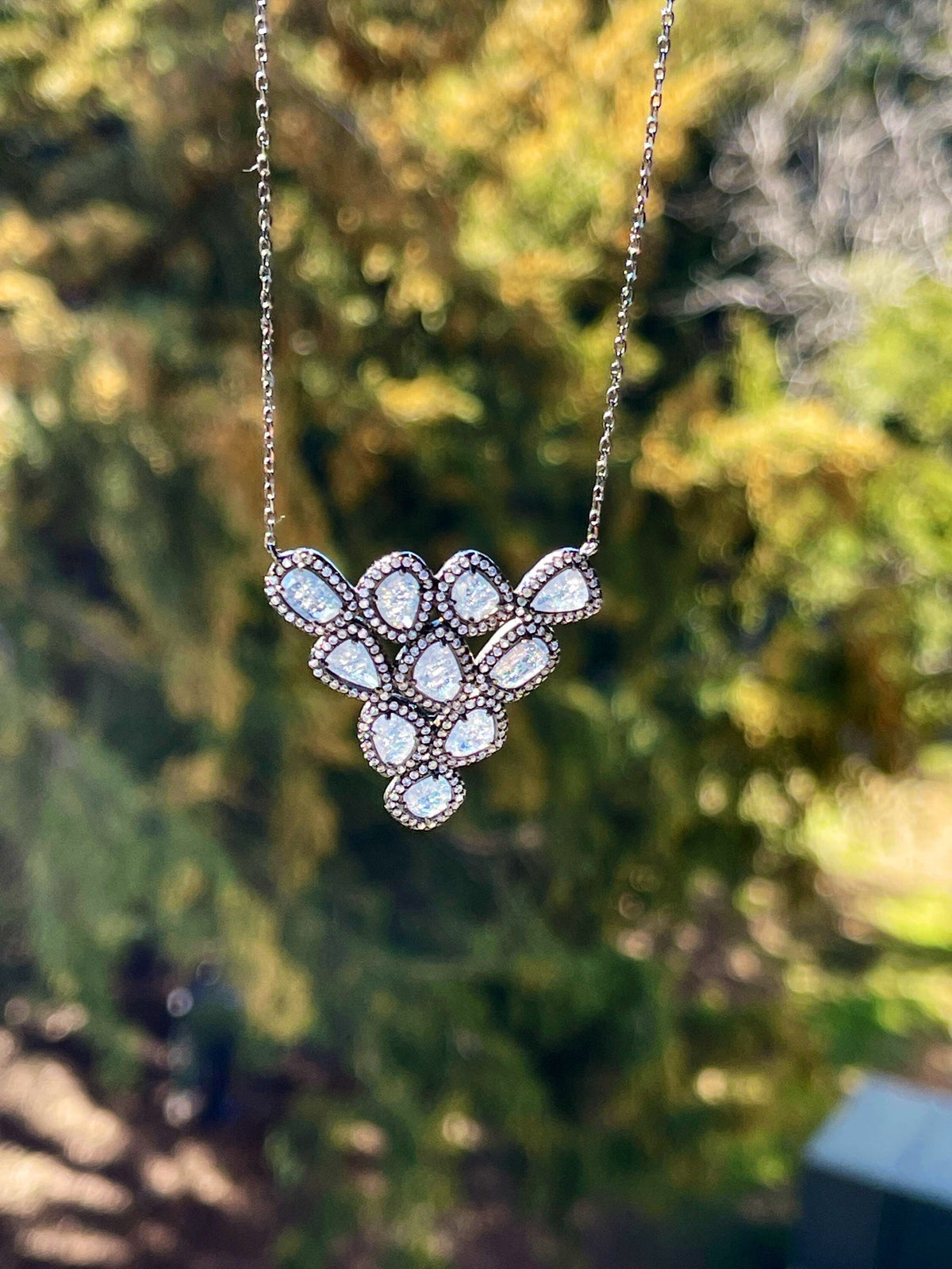 Sterling Silver with Black Rhodium Necklace with Crystal Quartz Stones and Cubic Zirconias
