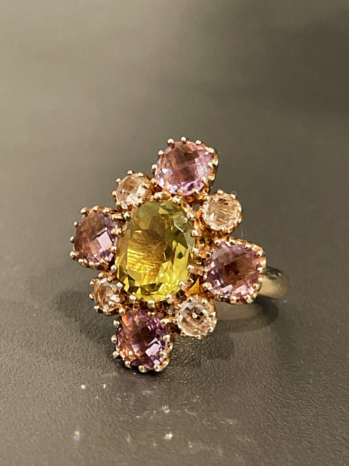 Sterling Silver Oval Yellow Topaz and Cushion Cut Pink Morganite Multi Stone Ring
