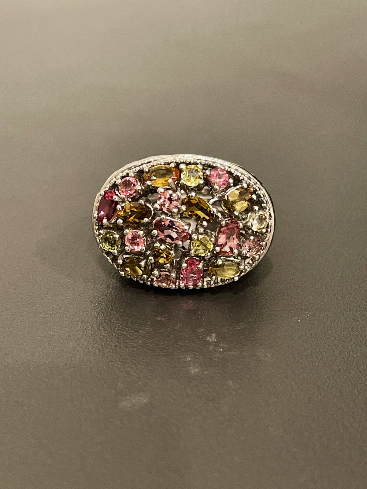 Sterling Silver Peridot, Pink Topaz and Pink Tourmaline Ring