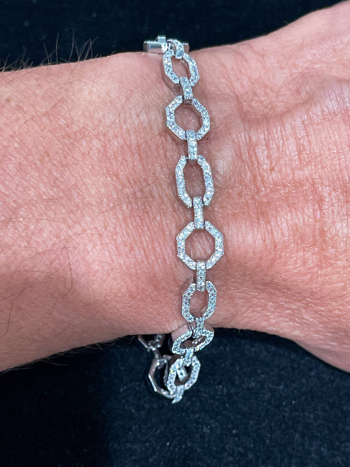 Sterling Silver Cubic Zirconia Geometric Link Bracelet