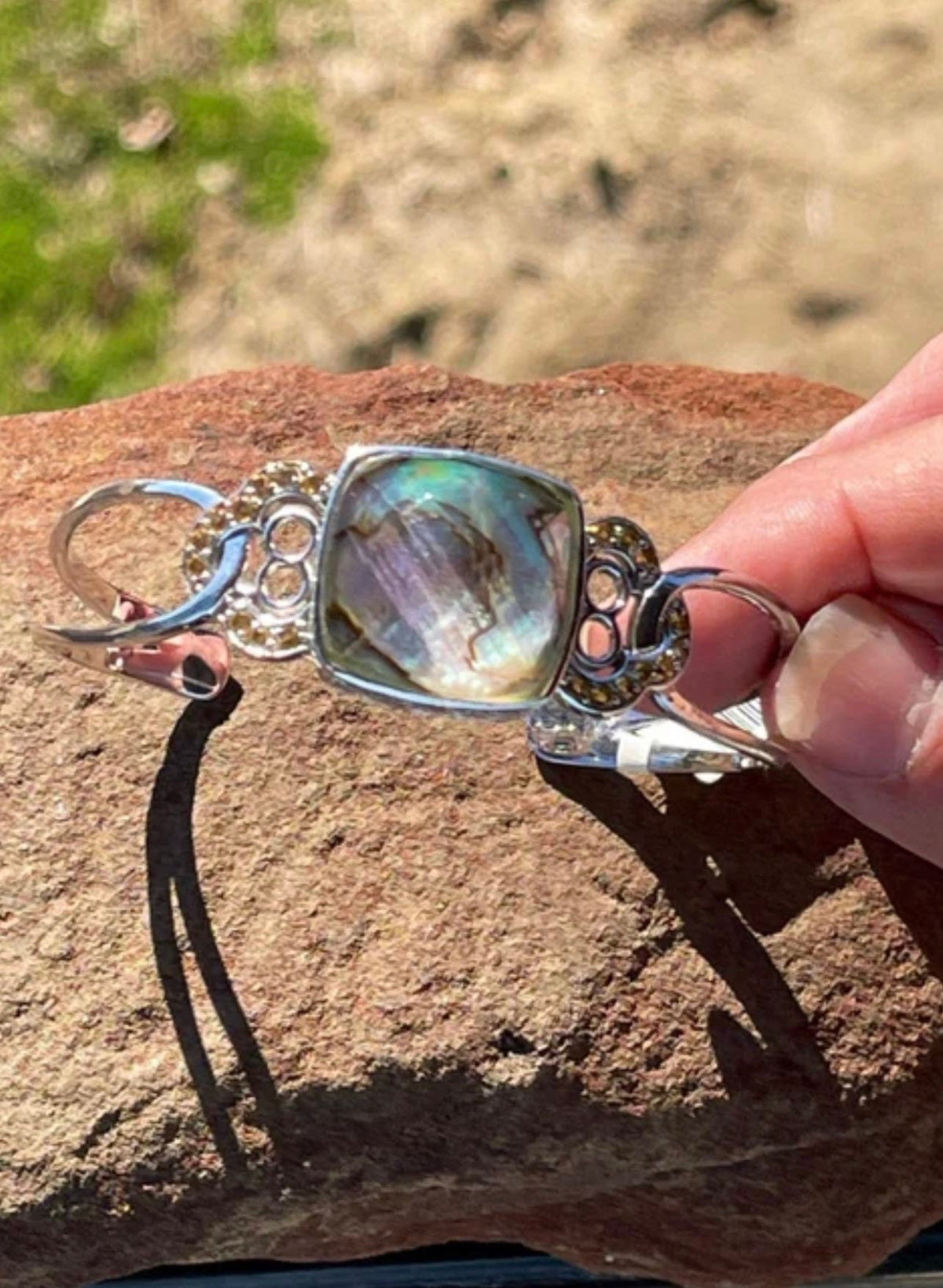 Sterling Silver Cuff Bracelet with Abalone and Citrine