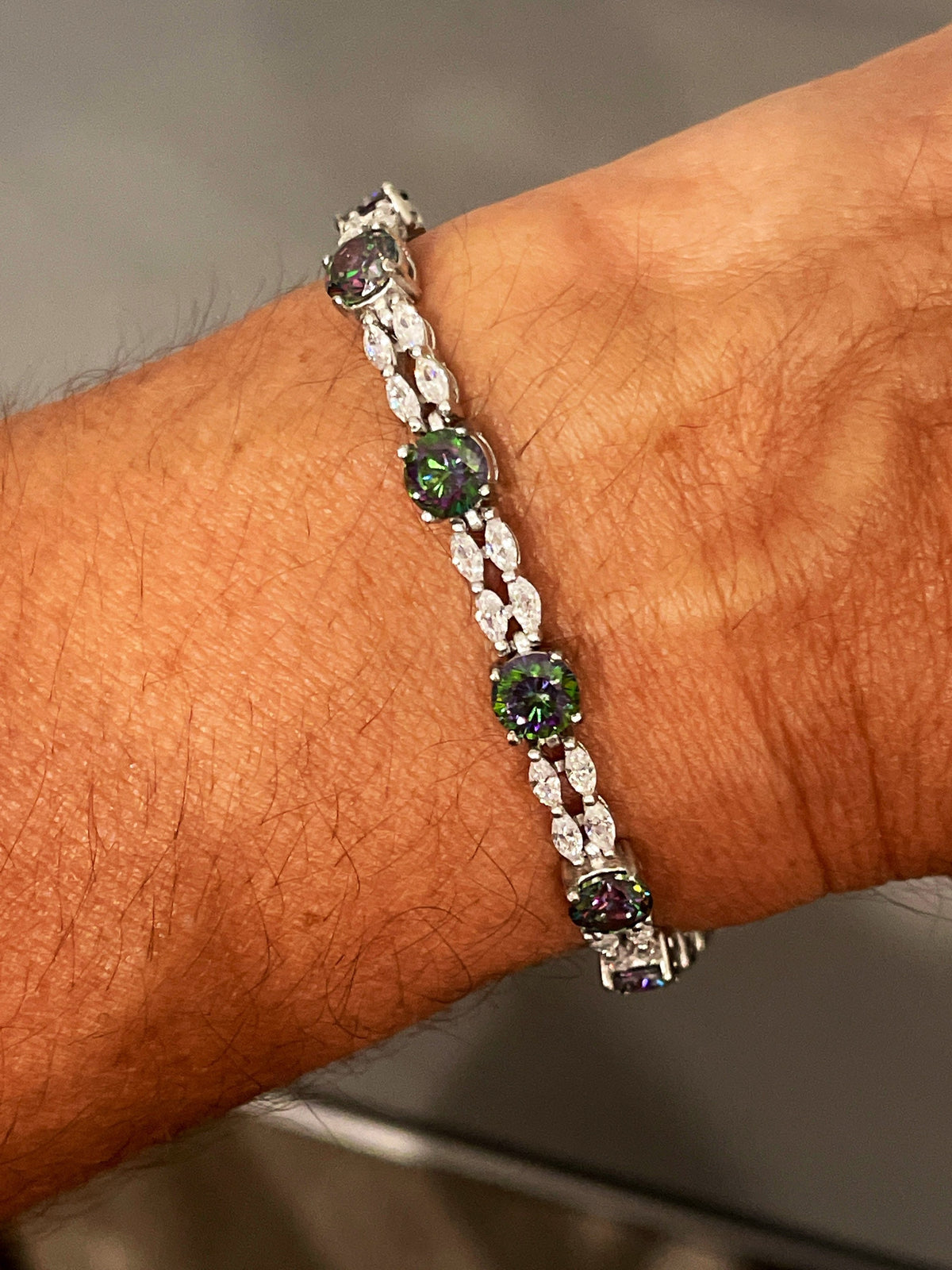 Sterling Silver Mystic Topaz and Cubic Zirconia Bracelet