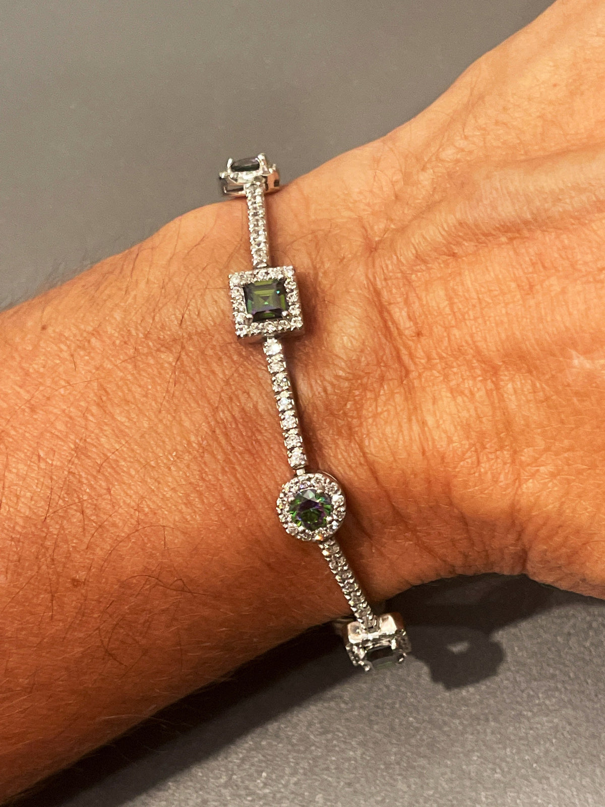 Sterling Silver Mystic Topaz and Cubic Zirconia Bracelet