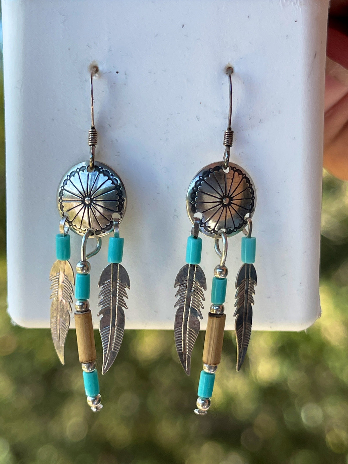 Sterling Silver Turquoise and Feathers Dangle Earrings