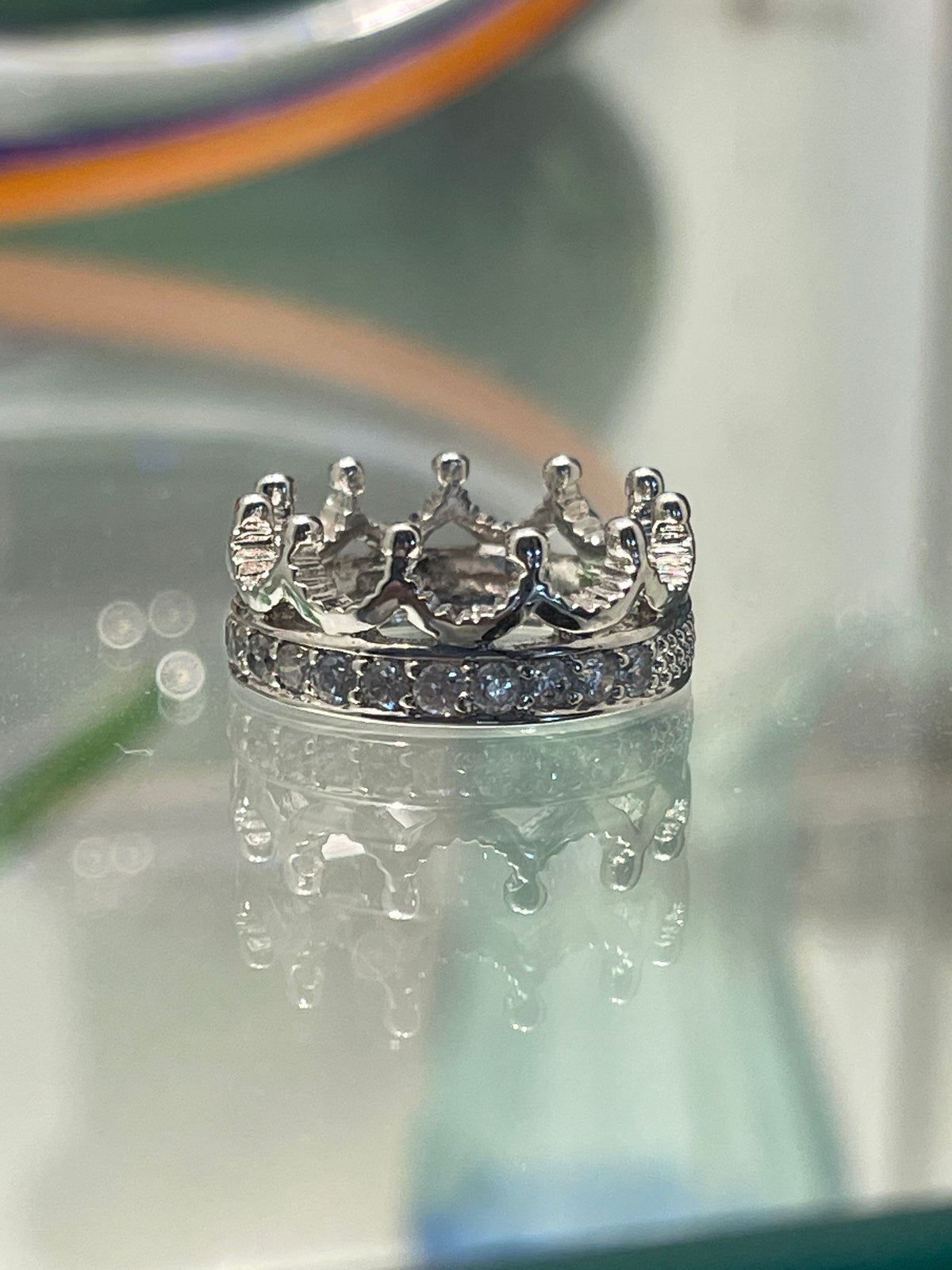 Sterling Silver Crown Ring with Cubic Zirconias