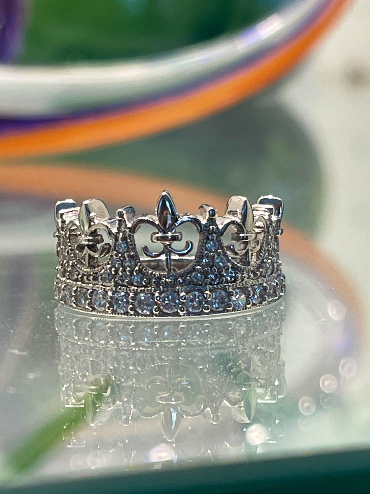 Sterling Silver Crown Ring with Cubic Zirconias