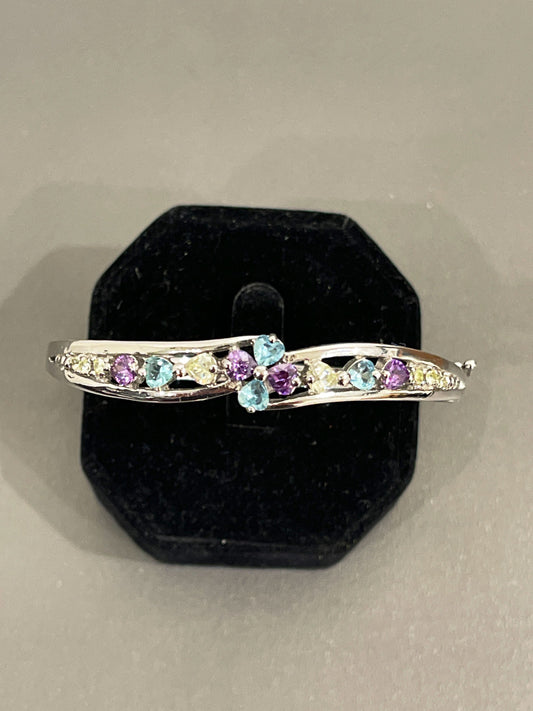 Sterling Silver Genuine Semi Precious Stone Bangle