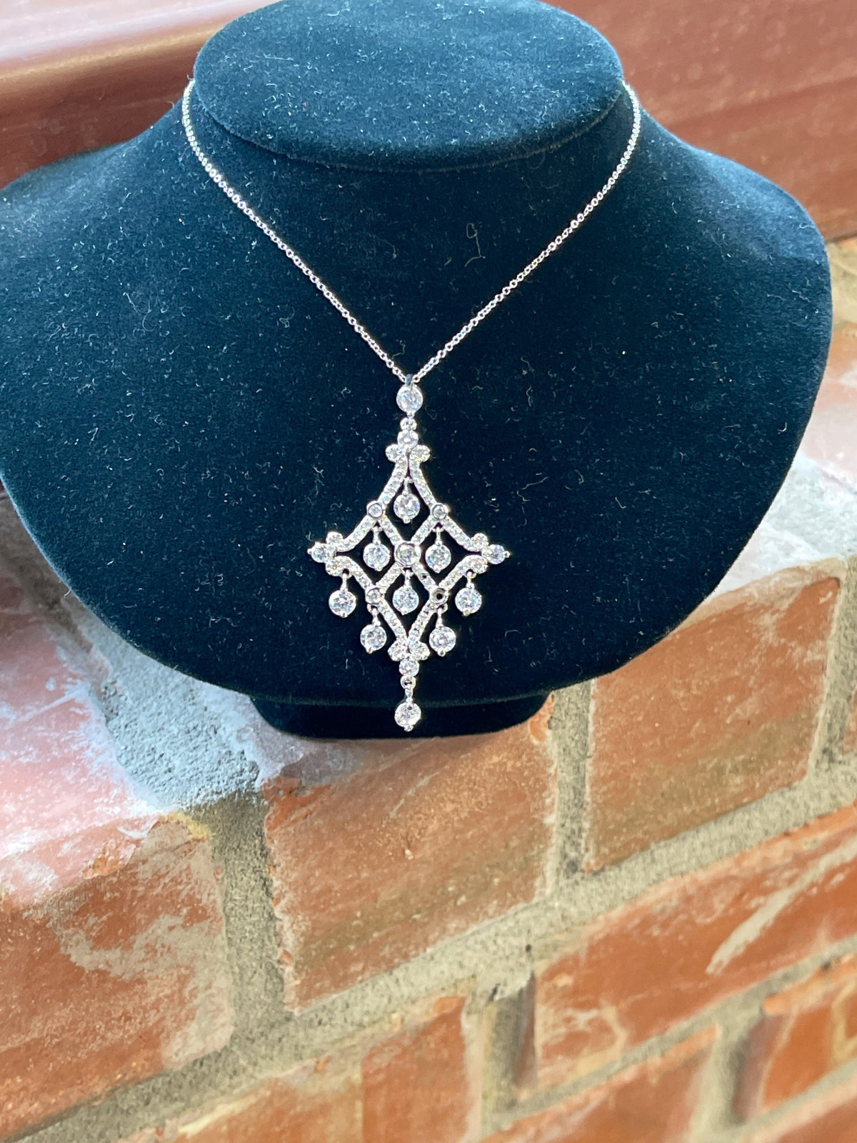 Sterling Silver Cubic Zirconia Chandelier Statement Style Pendant