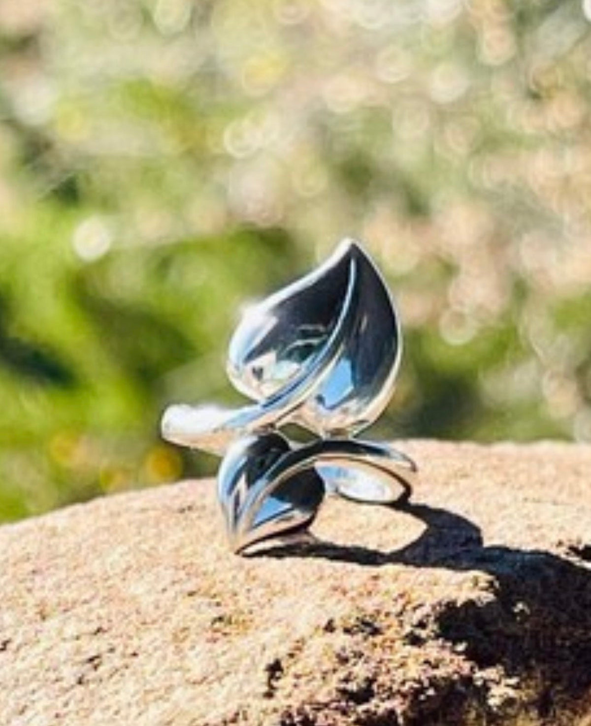 Sterling Silver Leaf Cross Over Ring