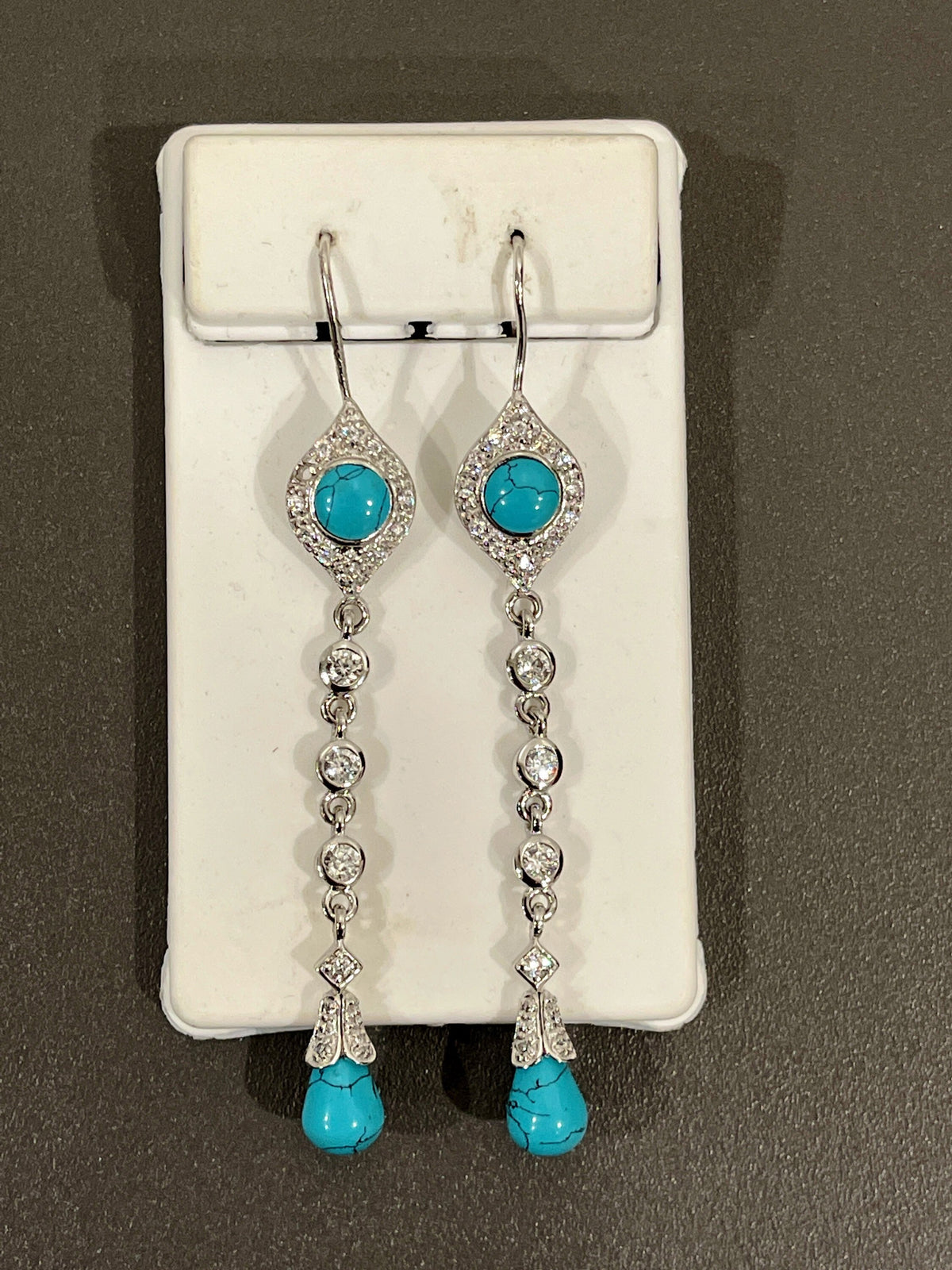 Sterling Silver Blue Turquoise and Cubic Zirconia Earrings