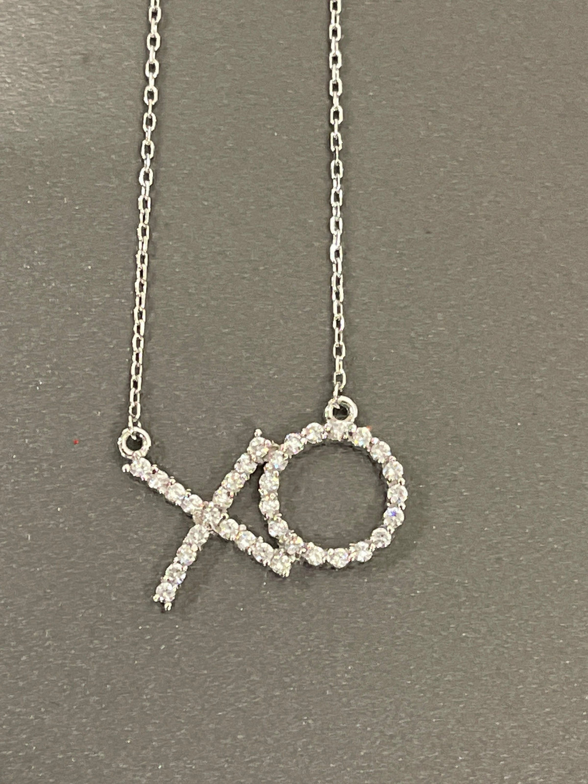 Sterling Silver XO Pendant with Cubic Zirconia
