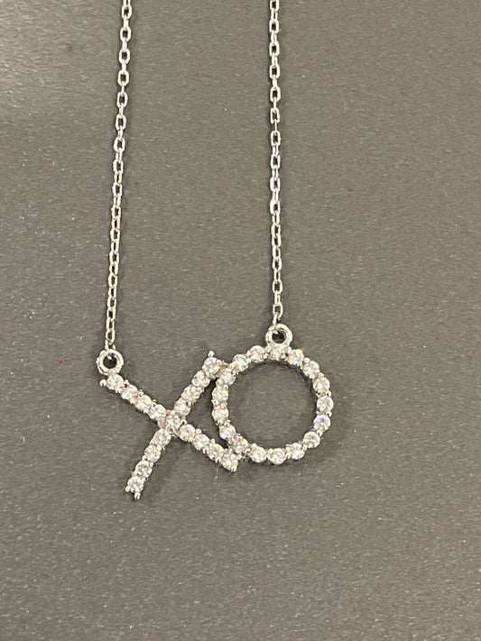 Sterling Silver XO Pendant with Cubic Zirconia