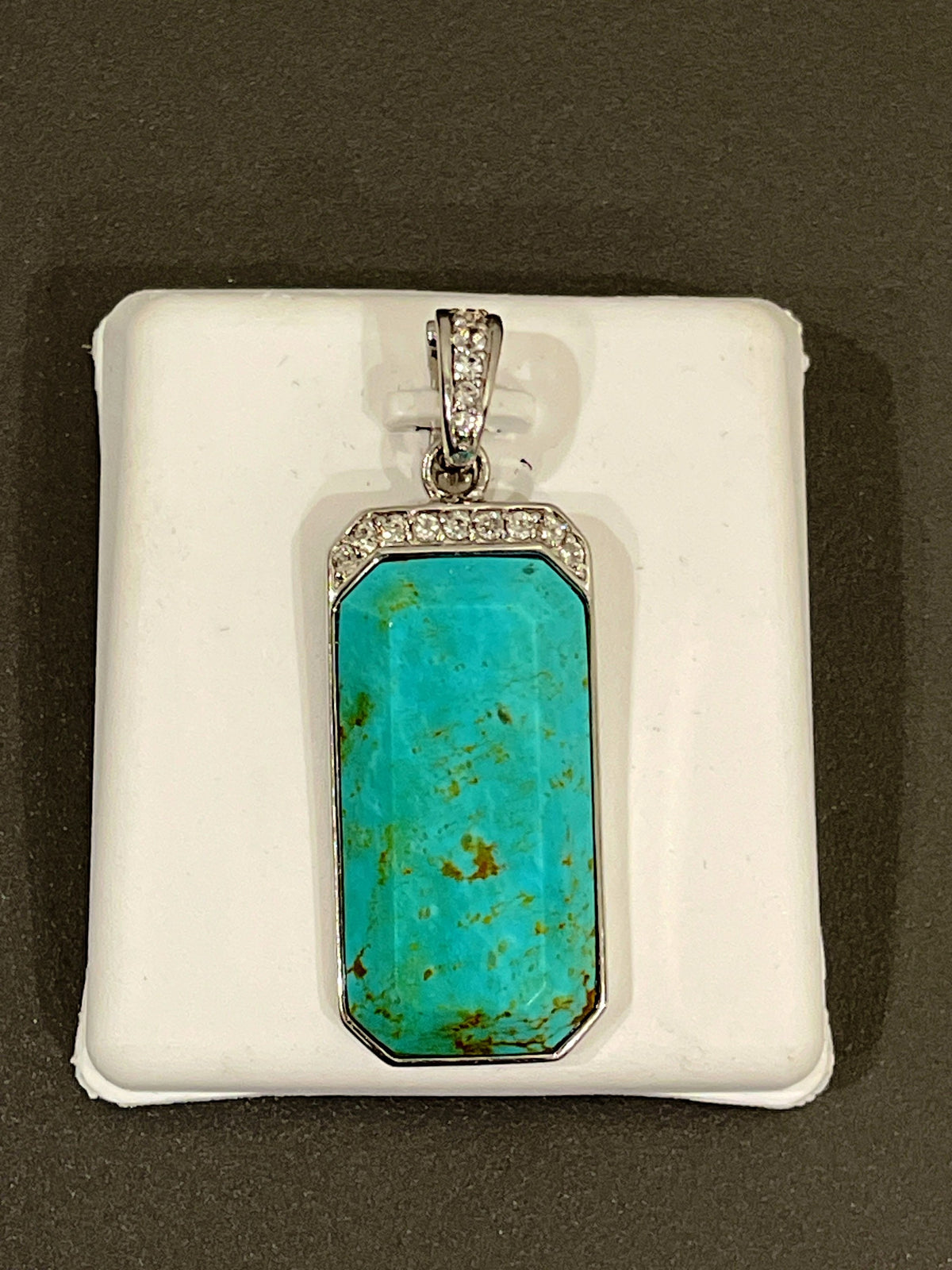 Sterling Silver Blue-Green Turquoise and Cubic Zirconia Pendant