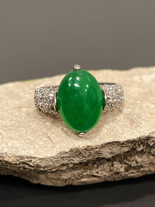 Sterling Silver Green Onyx and Cubic Zirconia Ring
