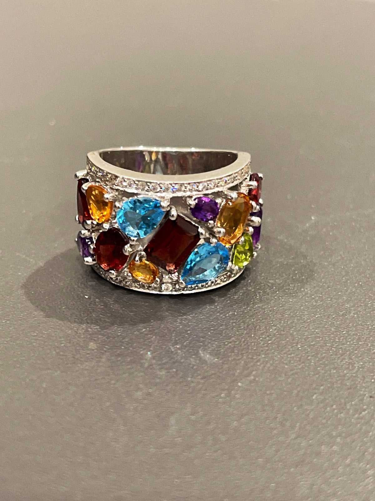 Sterling Silver Multi Semi Precious Stone Ring