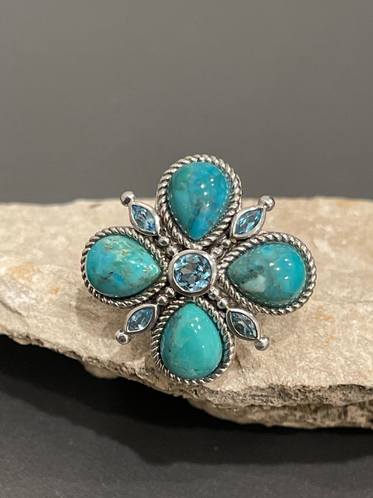 Sterling Silver Turquoise and Blue Topaz Ring