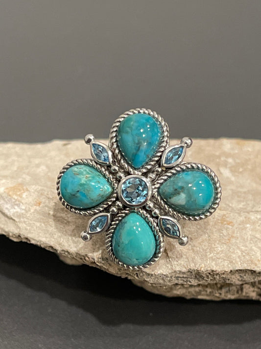 Sterling Silver Turquoise and Blue Topaz Ring
