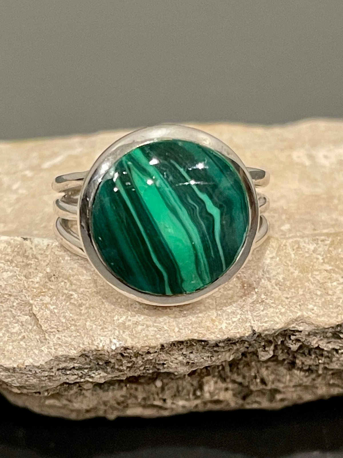 Sterling Silver Malachite Ring Size 7