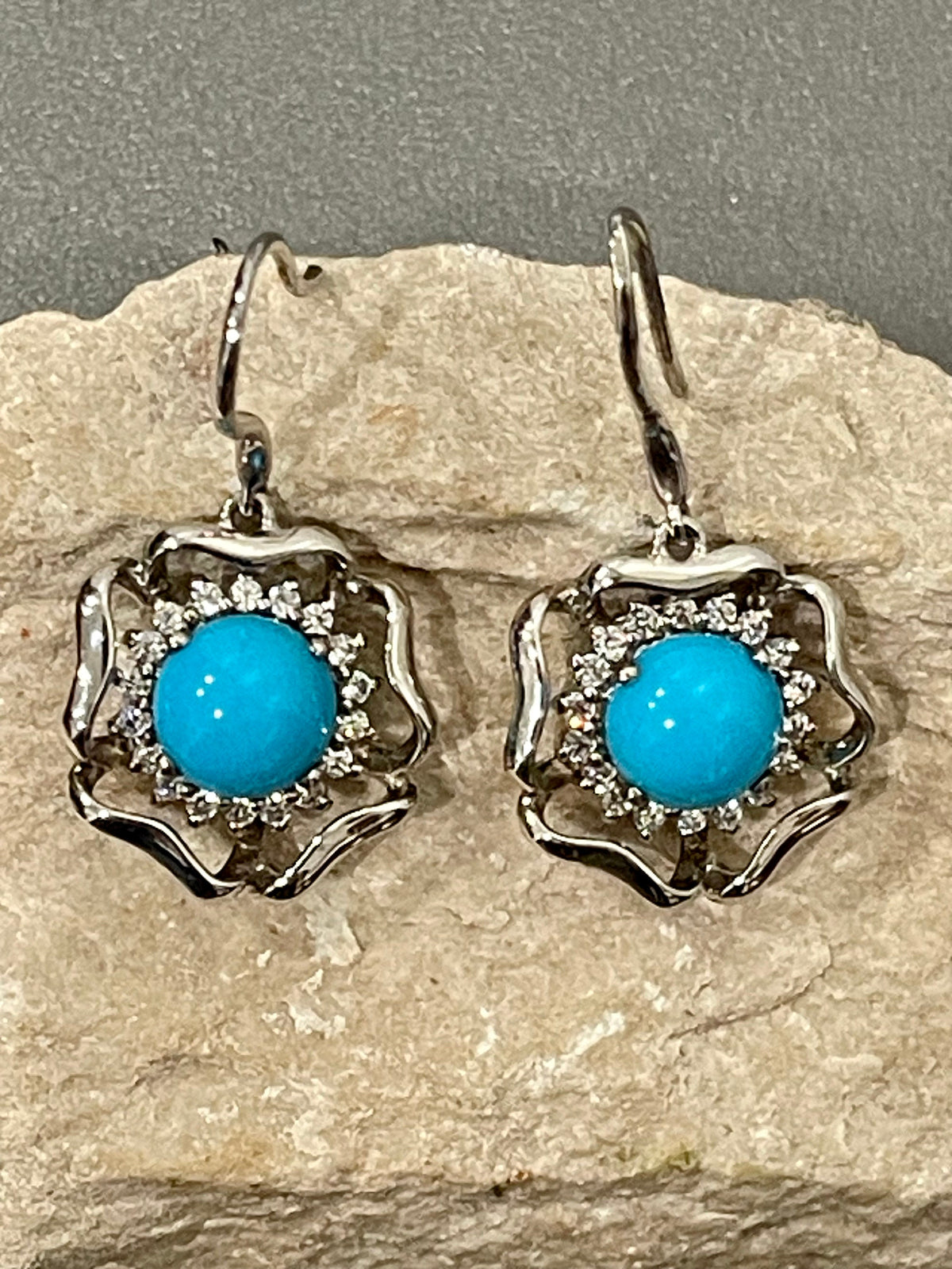 Sterling Silver Turquoise and Cubic Zirconia Dangle Earrings