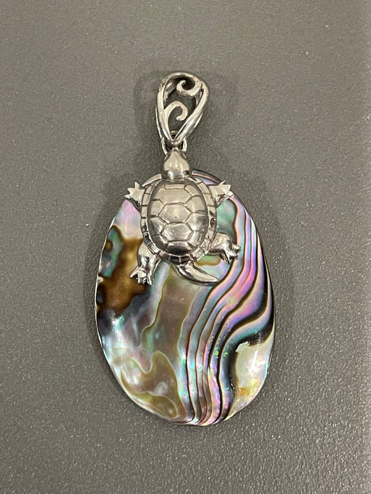 Sterling Silver Abalone Shell with Sea Turtle Pendant
