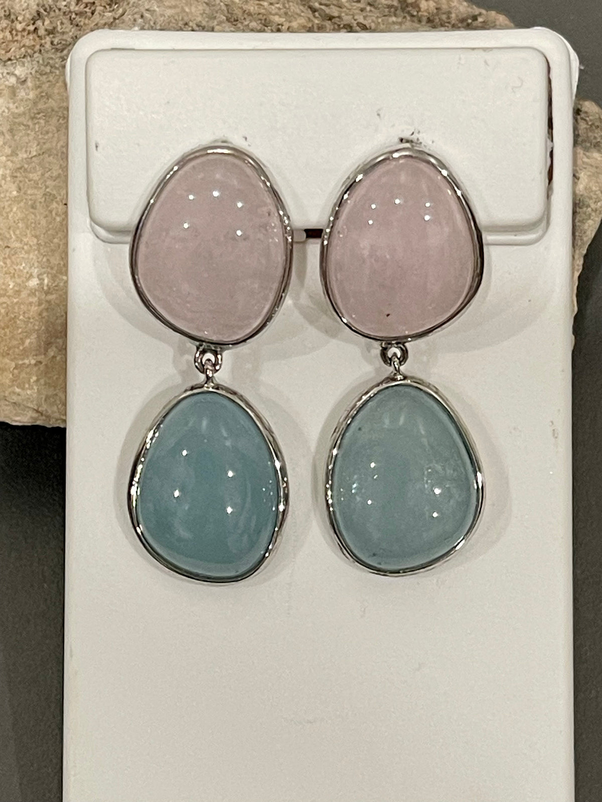Sterling Silver Natural Aquamarine and Morganite Dangle Earrings