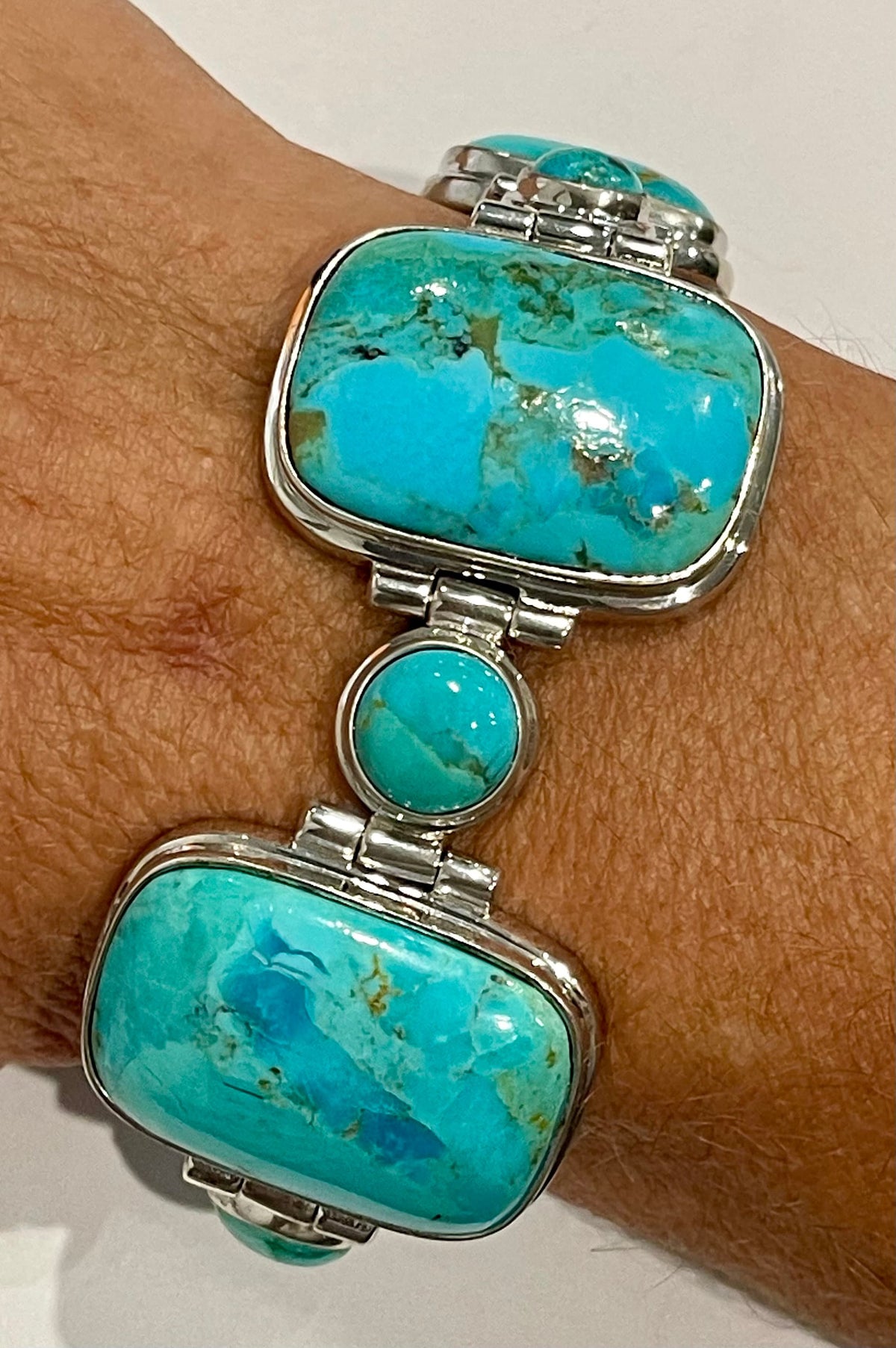 Sterling Silver Wide Turquoise Bracelet in a 7 to 9" Bracelet