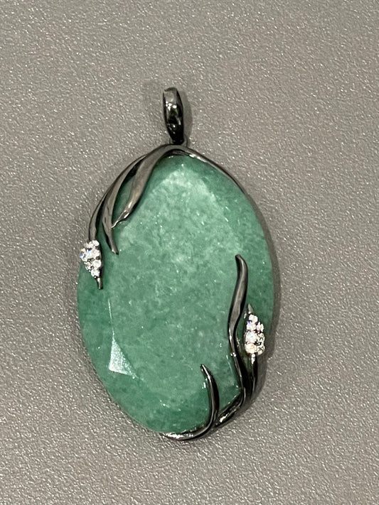 Sterling Silver Green Quartz and Cubic Zirconia Pendant with a Black Rhodium