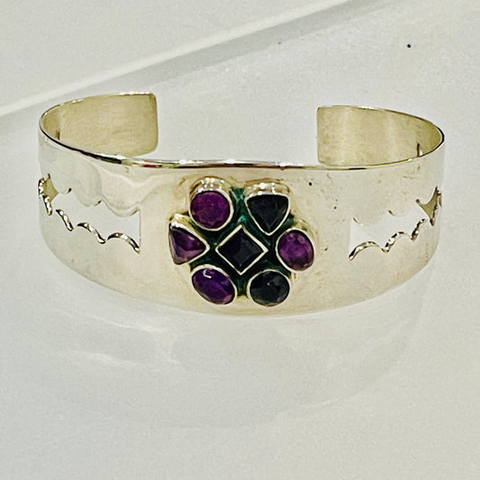 Sterling Silver Amethyst Bracelet Cuff Made By Desert Rose Trading Co