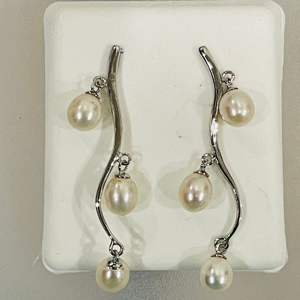 Sterling Silver Dangle Genuine White Pearl Earrings