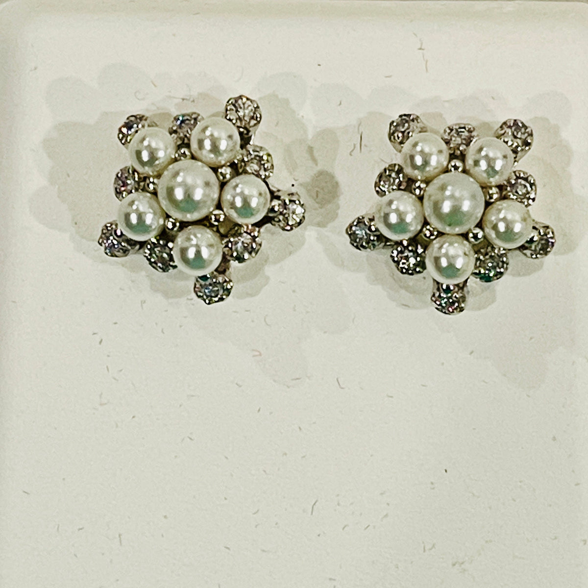 Sterling Silver White Pearl and Cubic Zirconia Earring Studs