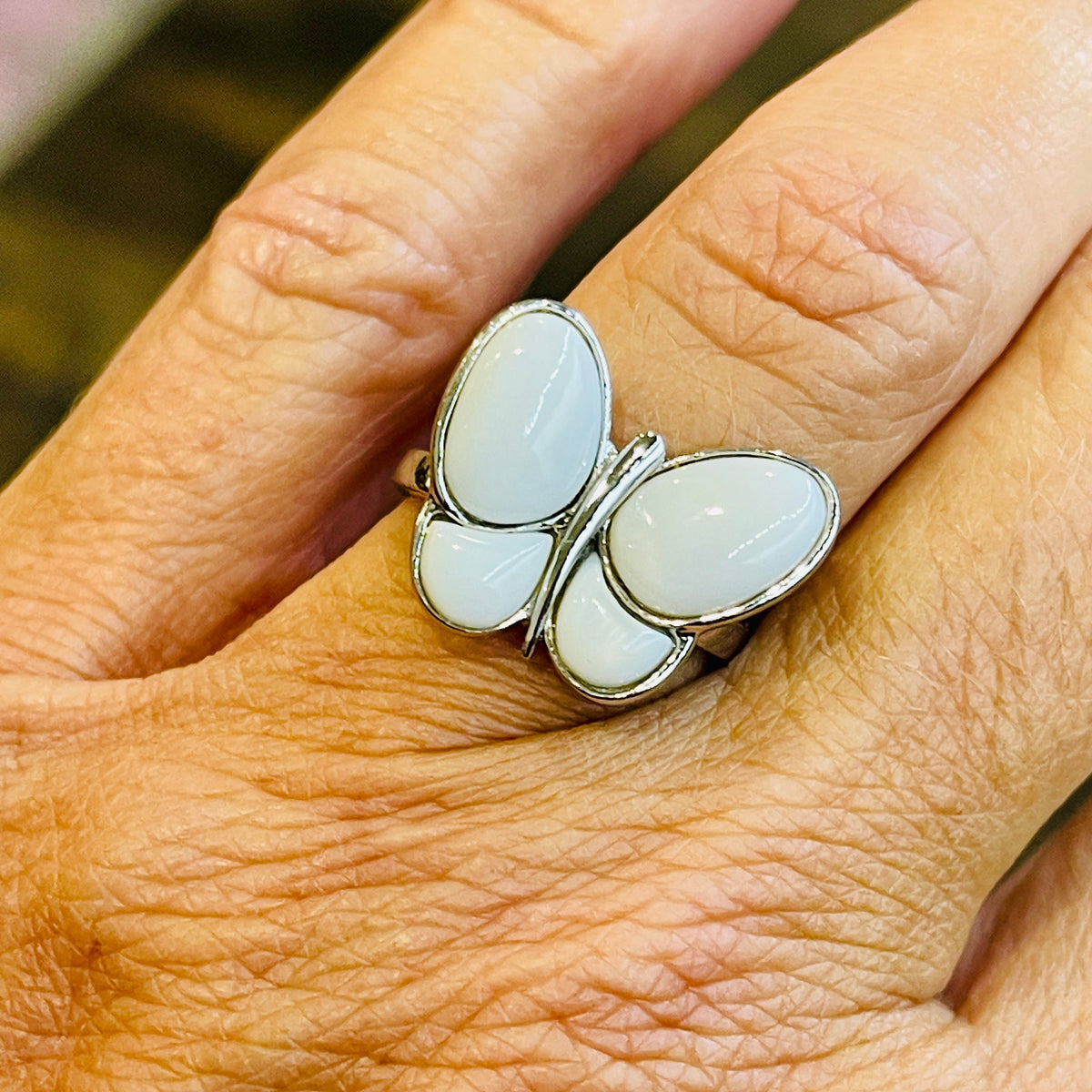 Sterling Silver White Onyx Butterfly Ring Size 7