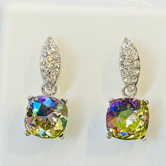 Sterling Silver Dangle and Drop Mystic Topaz and Cubic Zirconia Earrings